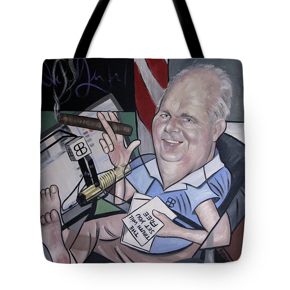 Rush Limbaugh Tote Bag featuring the painting Rush Limbough, Talent On Loan From God by Anthony Falbo