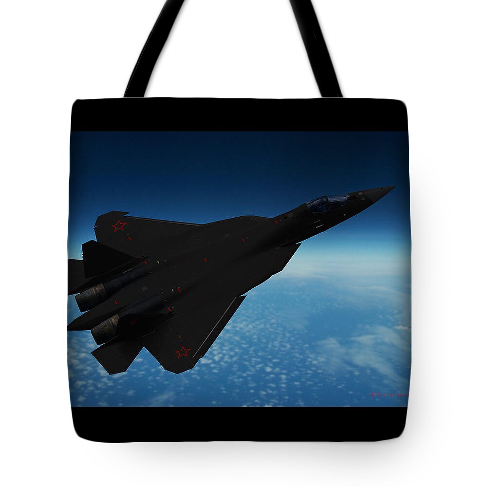 Sukhoi Tote Bag featuring the digital art Russian Air Force Su-57R Pak Fa by Custom Aviation Art