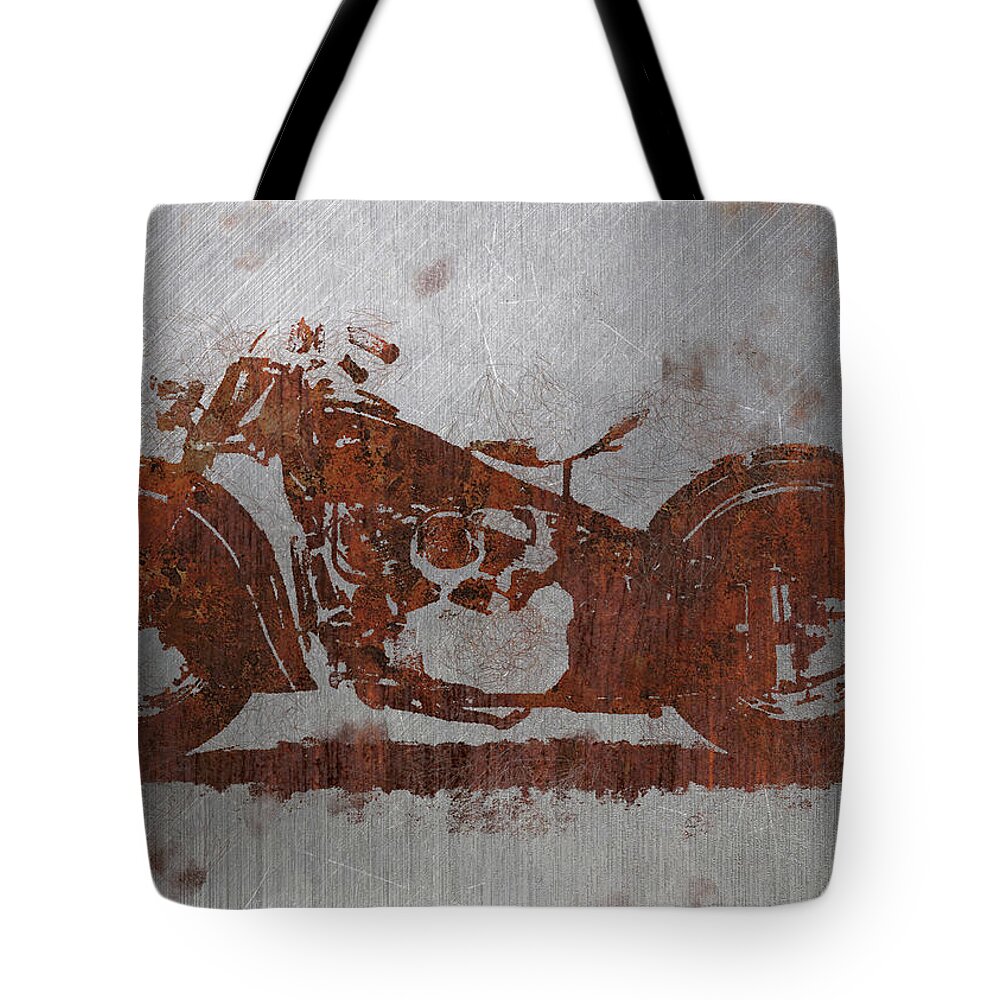 Rust Tote Bag featuring the mixed media Rust Indian Classic motorcycle by Vart Studio