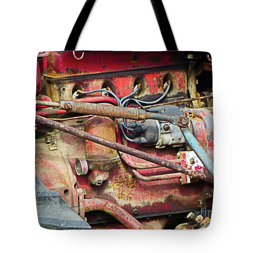 Tractor Tote Bag featuring the digital art Rusted Tractor Engine by Dee Flouton