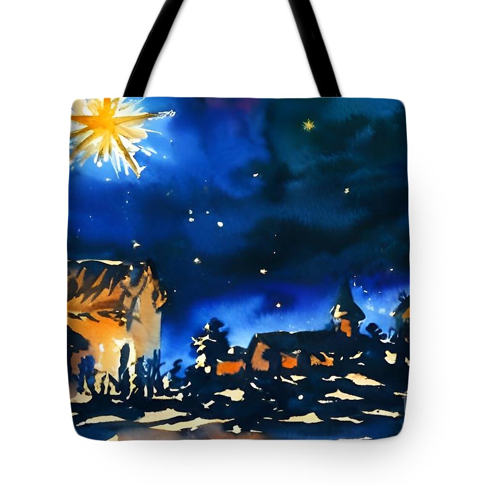 Nativity Tote Bag featuring the drawing Rustic nativity by Holly Winn Willner