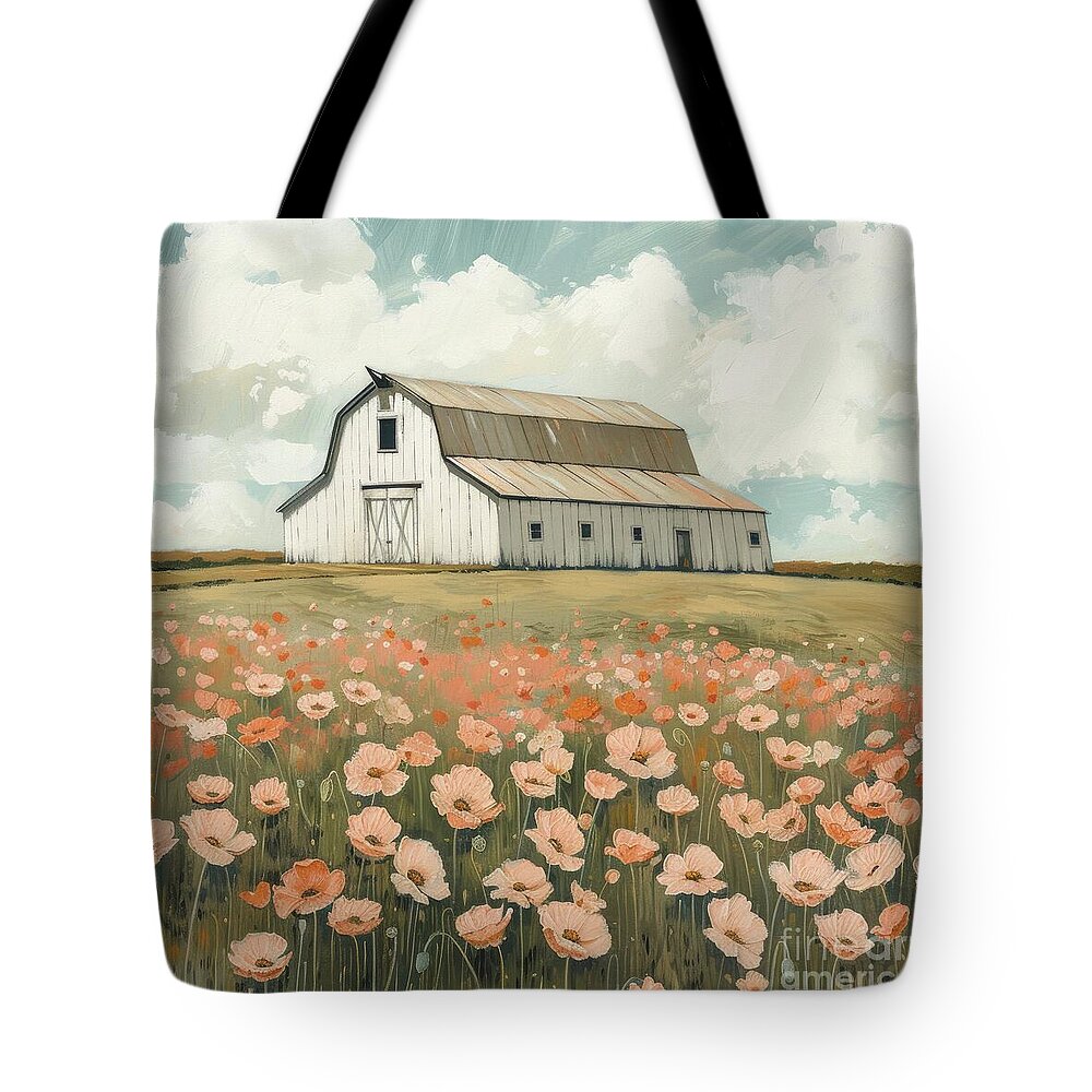 Barn Tote Bag featuring the painting Rustic White Barn by Tina LeCour