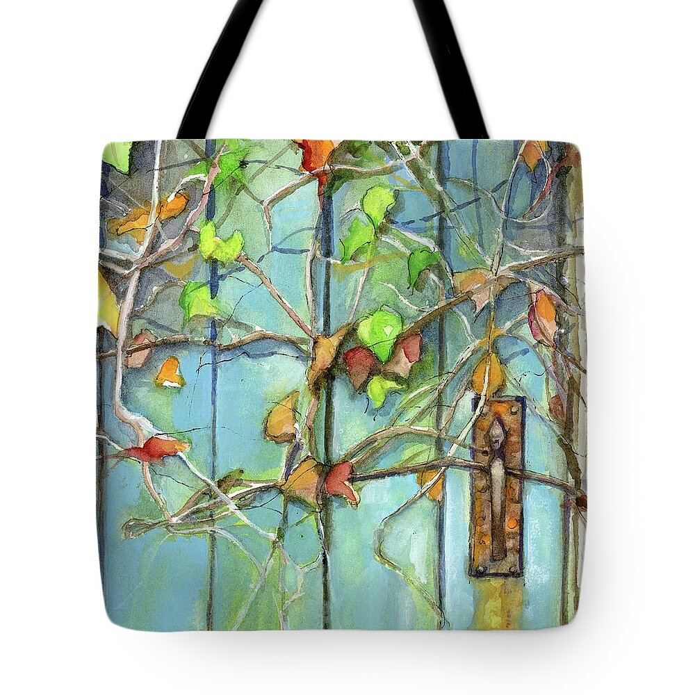 Garden Gate Tote Bag featuring the painting Rusty by Rebecca Matthews