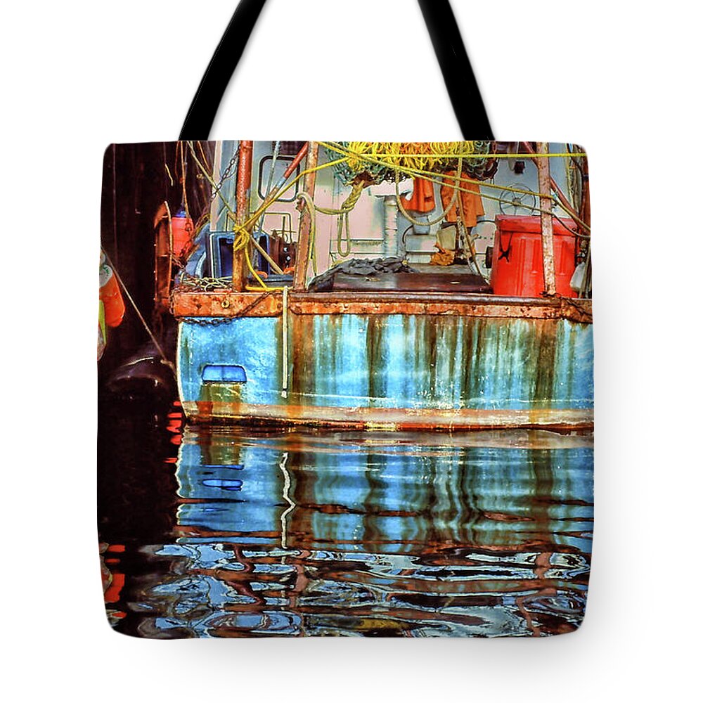 Seascape Tote Bag featuring the photograph Rusty Reflections by Mike Martin