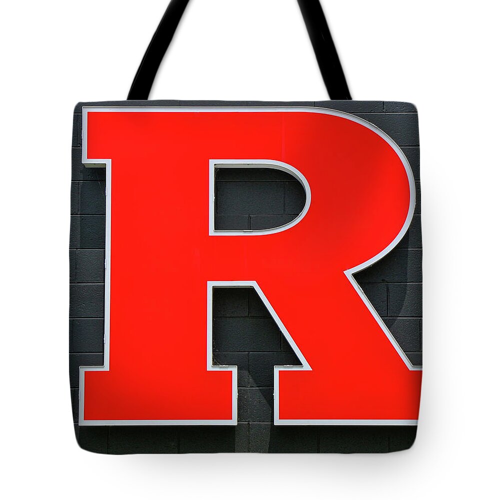 Rutgers Block R Tote Bag featuring the photograph Rutgers Block R by Allen Beatty