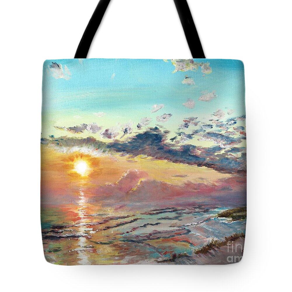 Beach Tote Bag featuring the painting Rylee's Beach by Merana Cadorette