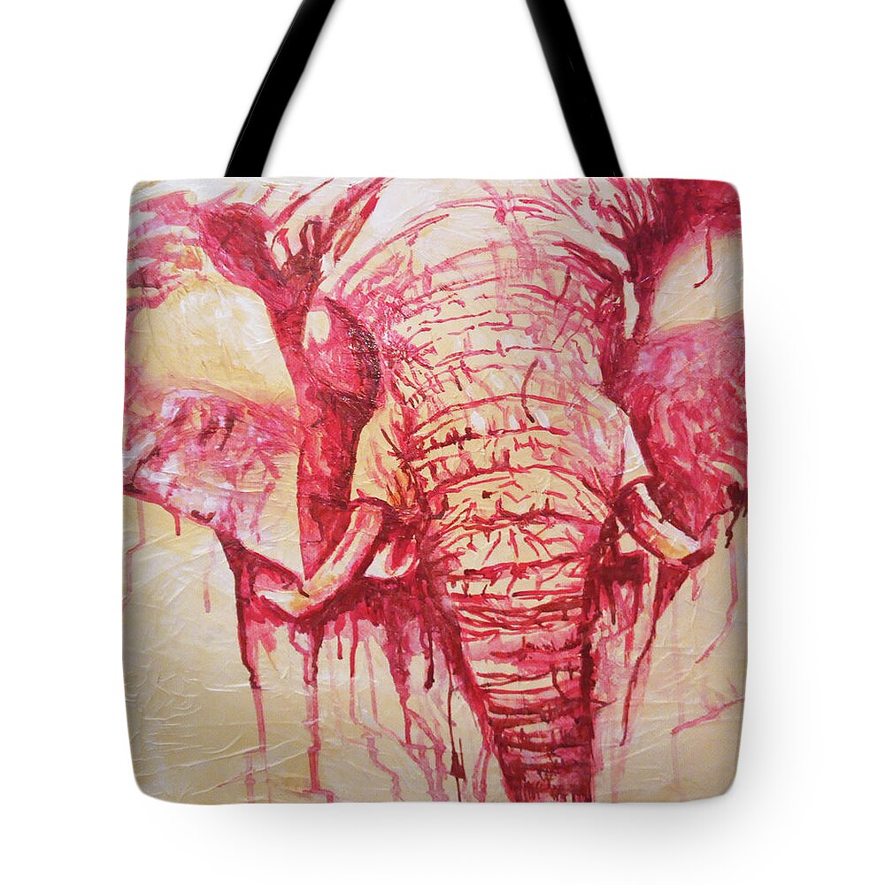 Elephants Majestic Creature Deltas Symbols Tote Bag featuring the painting Sacred by Femme Blaicasso