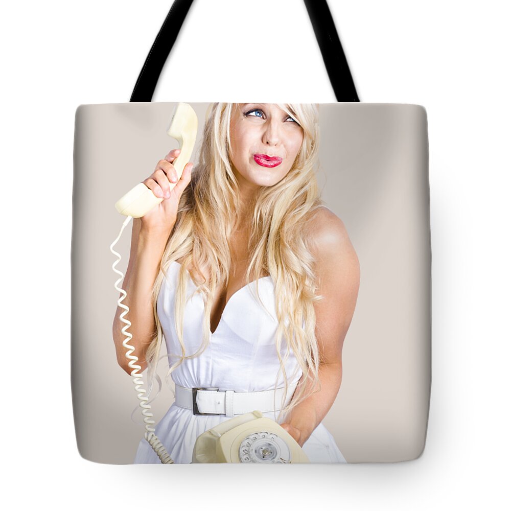 Reception Tote Bag featuring the photograph Pinup help desk operator by Jorgo Photography