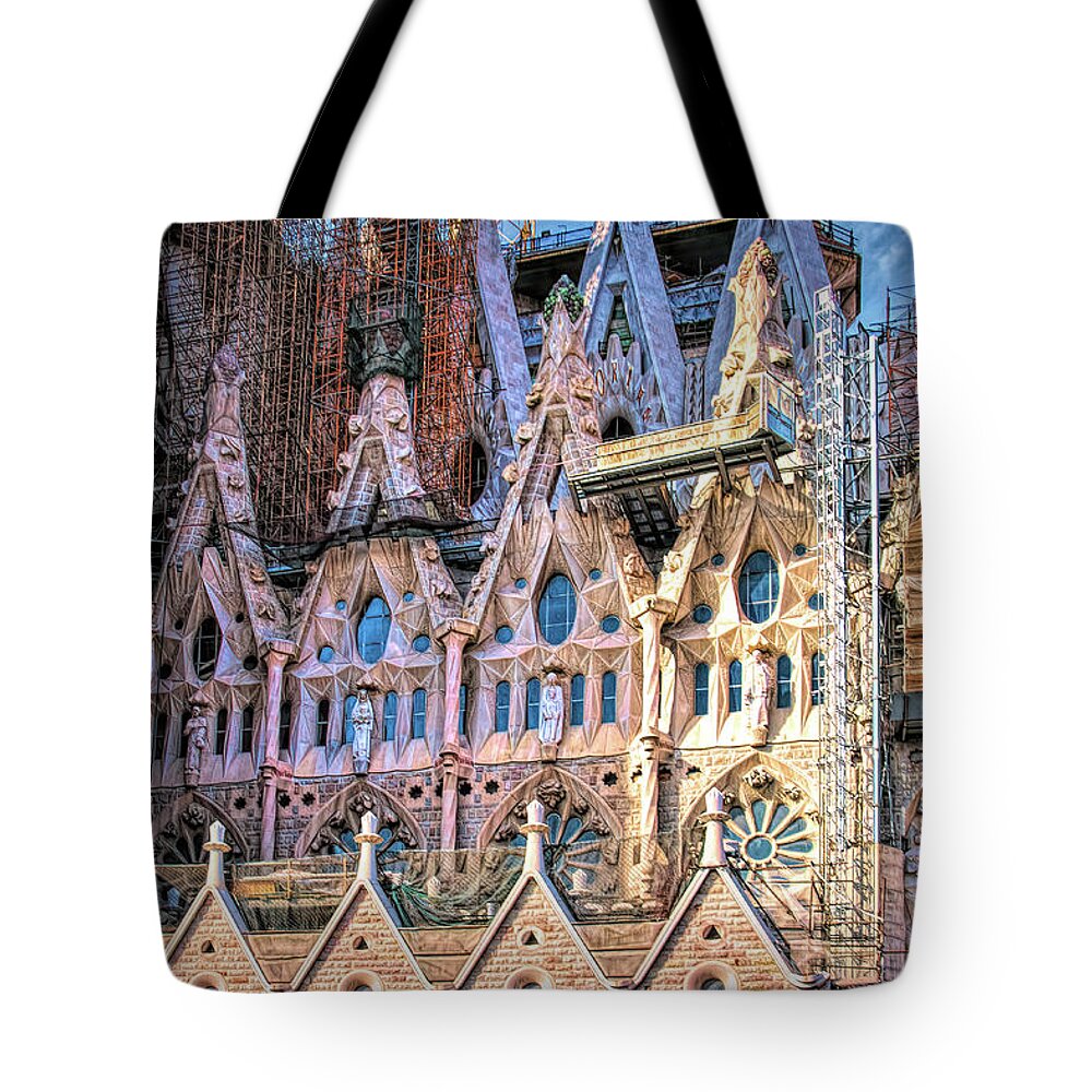Barcelona Tote Bag featuring the photograph Sagrada Familia Basilica detail by Tatiana Travelways