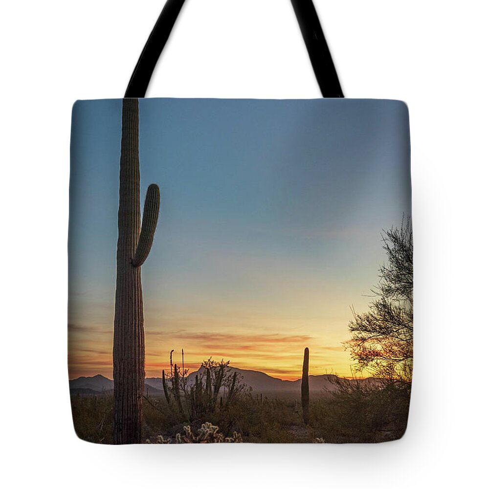 Desert Tote Bag featuring the photograph Saguaro Sunset by Jeff Hubbard