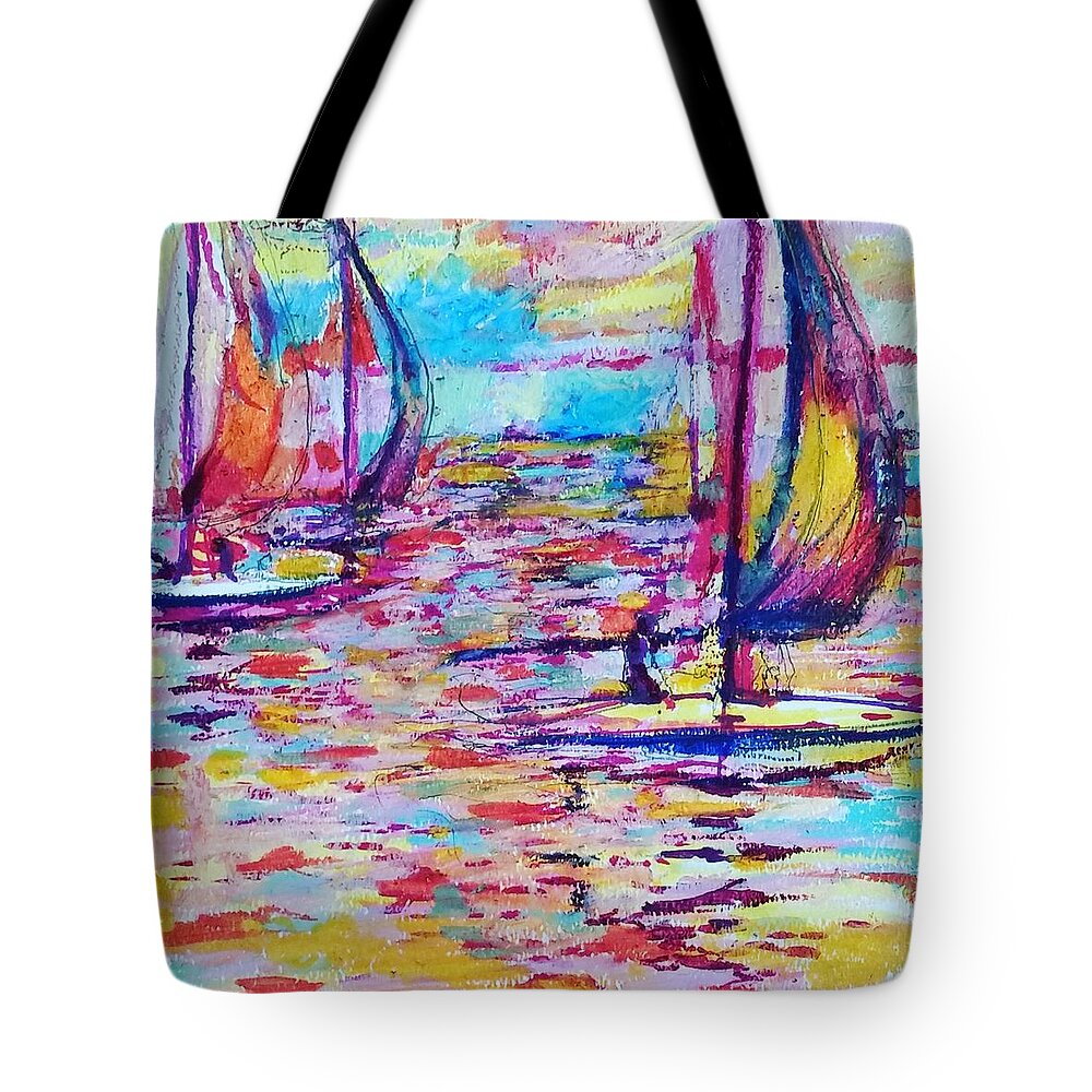 Nautical Tote Bag featuring the painting Sail Away by Linette Childs