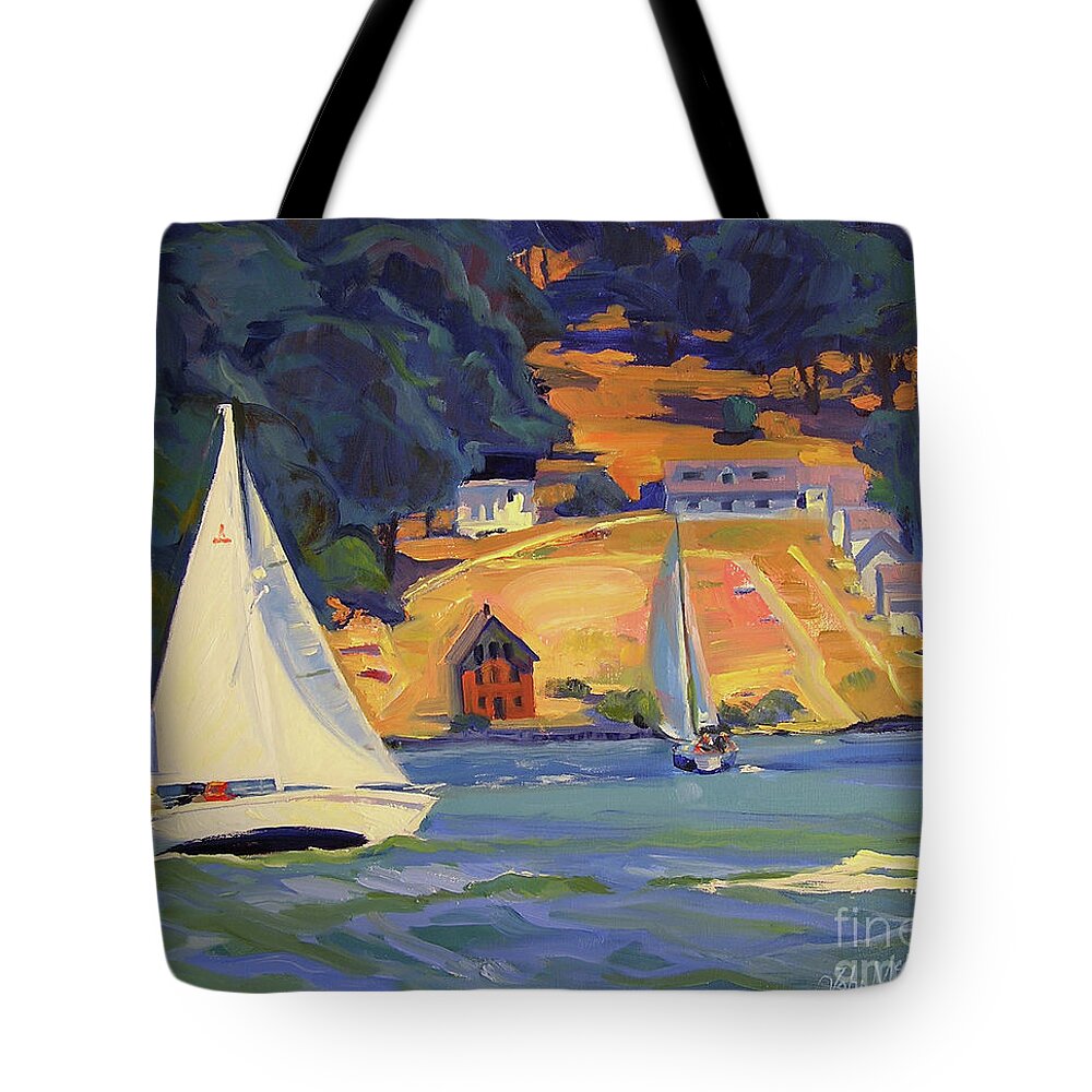 Angel Island Tote Bag featuring the painting Sail BY Angel Island by John McCormick