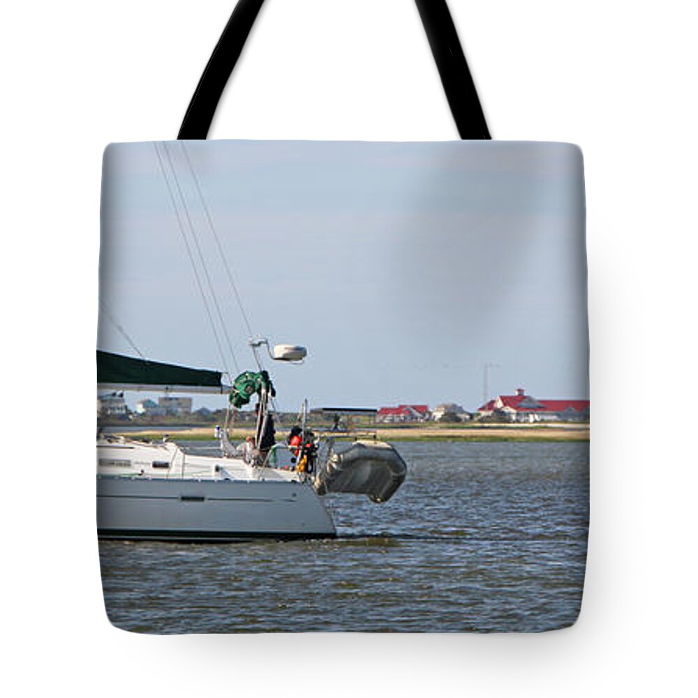 Oak Island Tote Bag featuring the photograph Sailboat and Oak Island Lighthouse 6680 by Jack Schultz