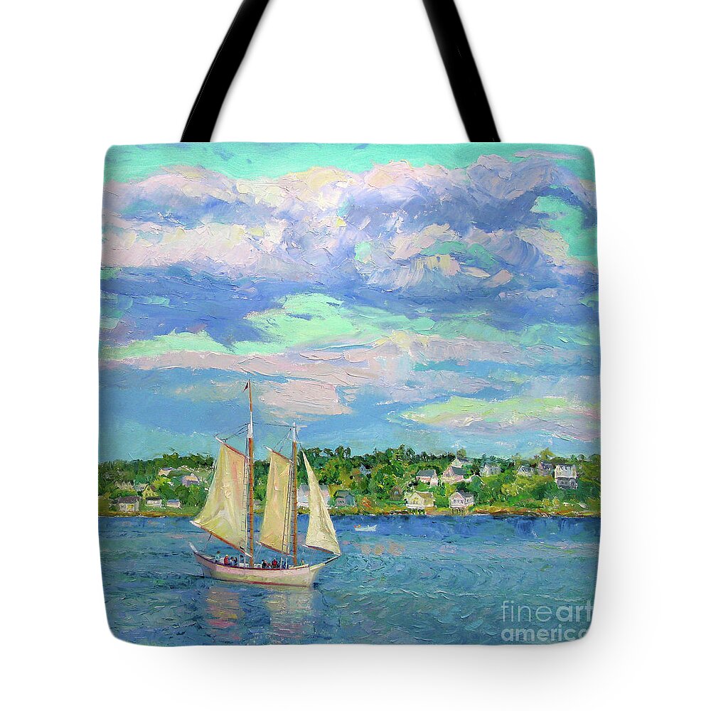 Gloucester Harbor Tote Bag featuring the painting Sailing Gloucester Harbor by John McCormick