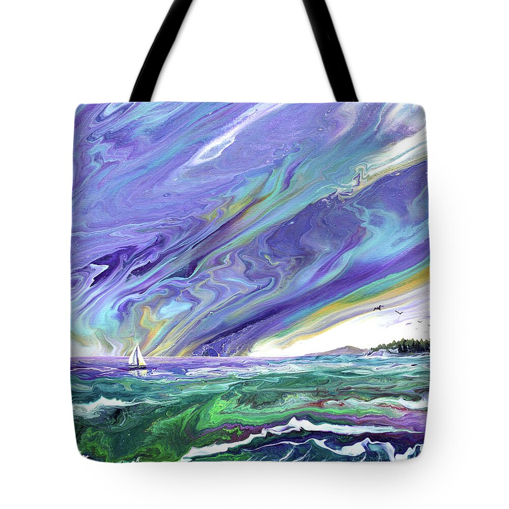 Oregon Tote Bag featuring the painting Sailing into the Amethyst Sea by Laura Iverson