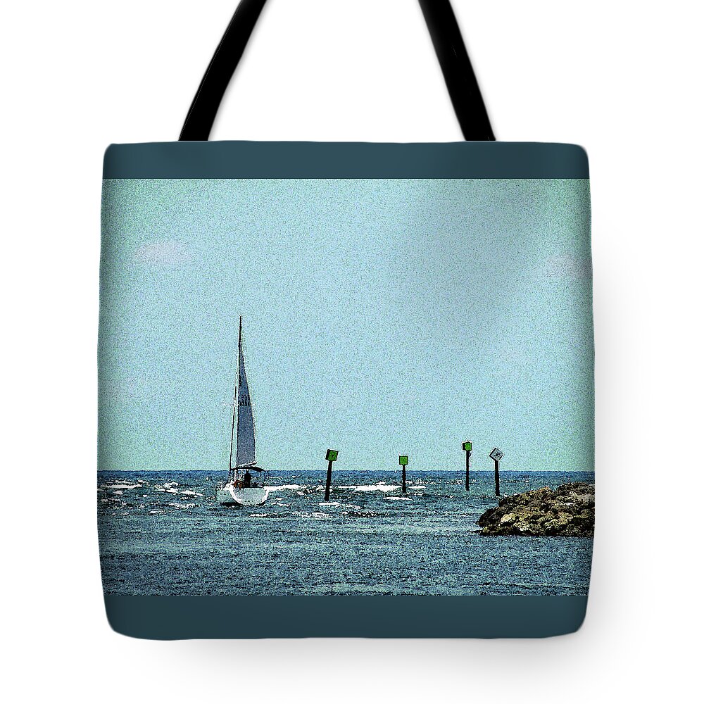 Sailboat Tote Bag featuring the photograph Sailing Out by Corinne Carroll