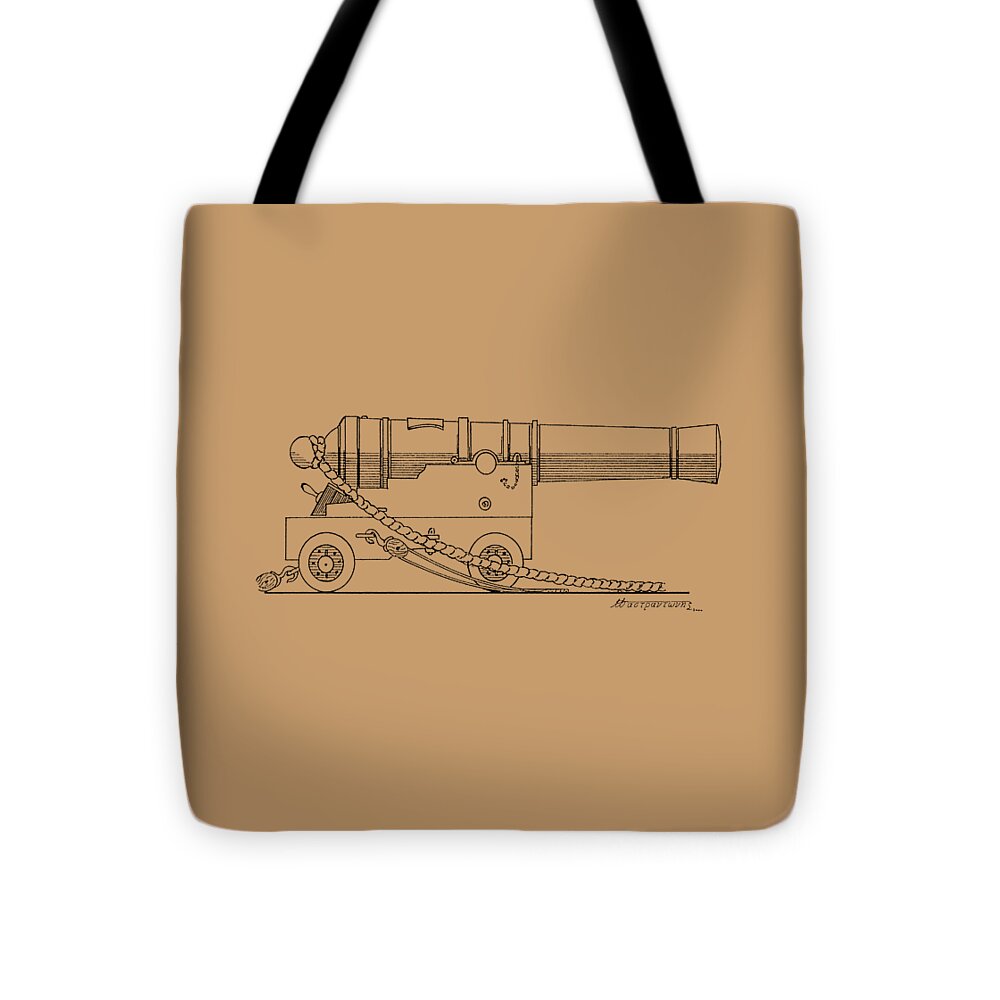 Sailing Vessels Tote Bag featuring the drawing Sailing ship cannon by Panagiotis Mastrantonis