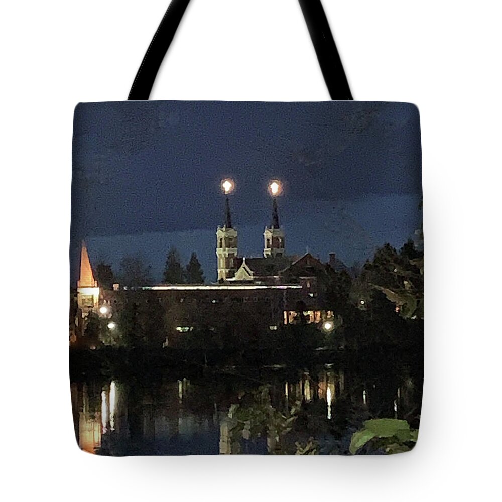 Saint Aloysius Church Tote Bag featuring the photograph Saint Aloysius Church from the Spokane River by Kathryn Alexander MA