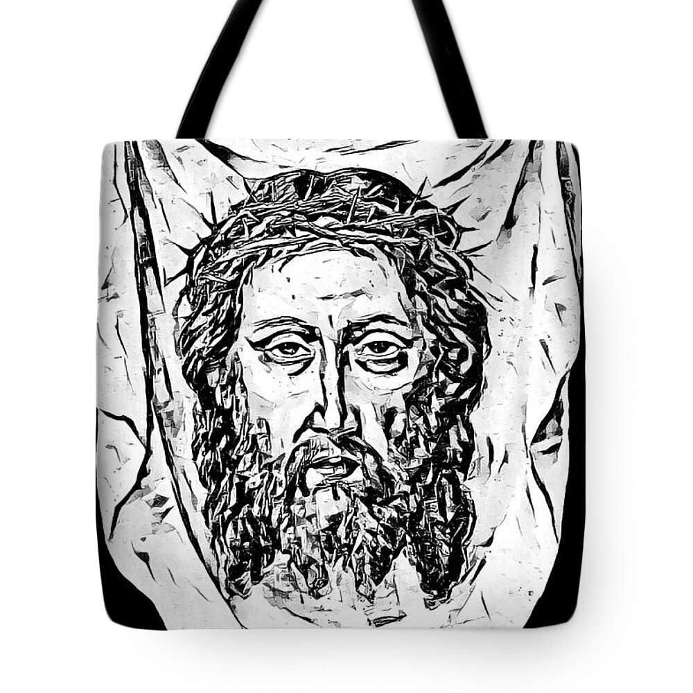 Jesus Tote Bag featuring the photograph Saint Veronica Jesus Head by Munir Alawi