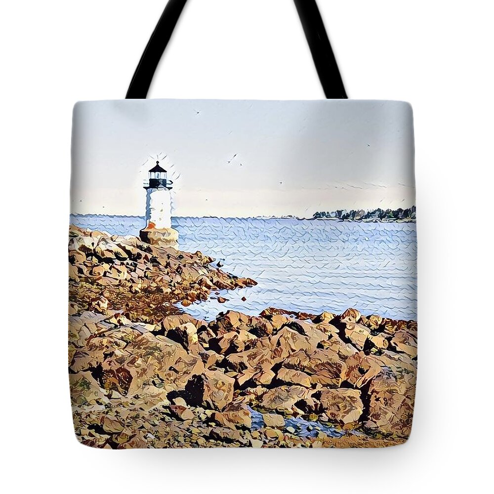  Tote Bag featuring the photograph Salem MA - lighthouse by Adam Green