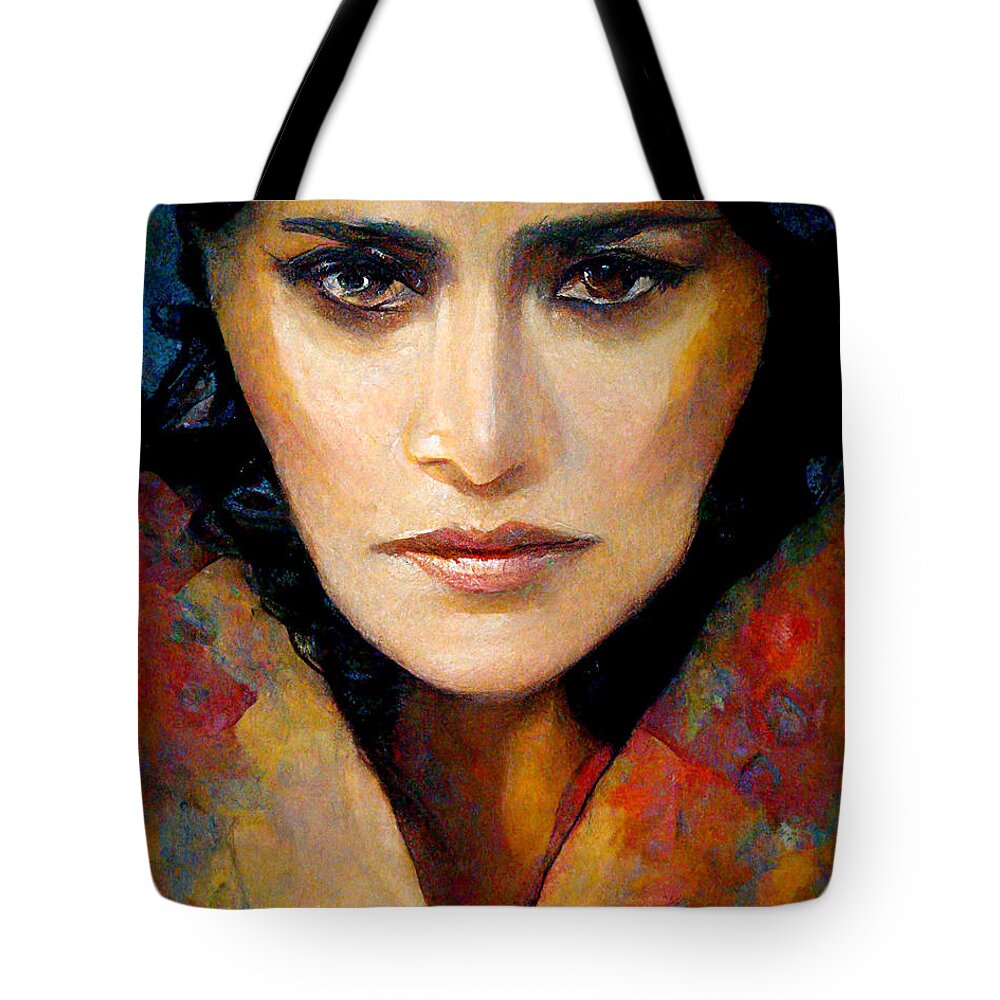 Figurative Tote Bag featuring the digital art Salma Hayek #1 by Craig Boehman