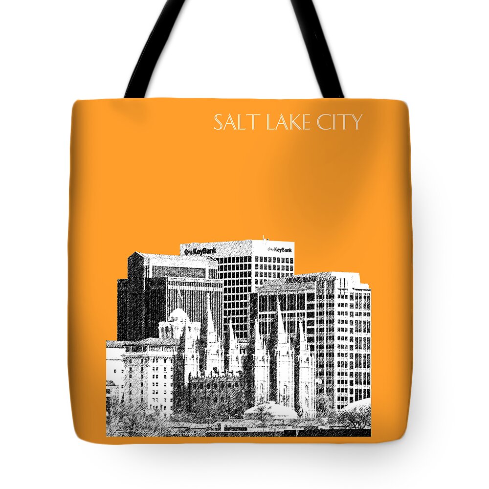 Architecture Tote Bag featuring the digital art Salt Lake City Skyline - Orange by DB Artist