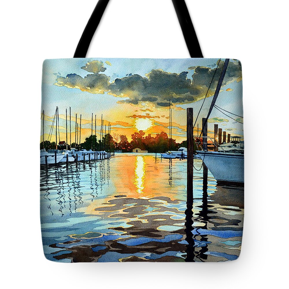 Watercolor Tote Bag featuring the painting Salt Water Sunset by Mick Williams