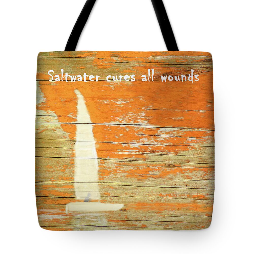 Abstract Tote Bag featuring the painting Saltwater Cures All Wounds Poster- Sailing Orange Seas by Sharon Williams Eng