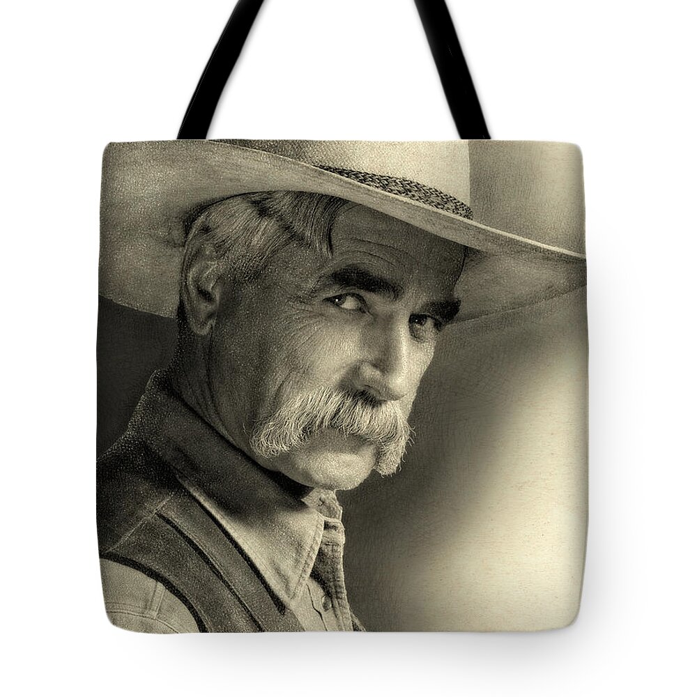 2d Tote Bag featuring the digital art Sam Elliott - Drawing FX by Brian Wallace