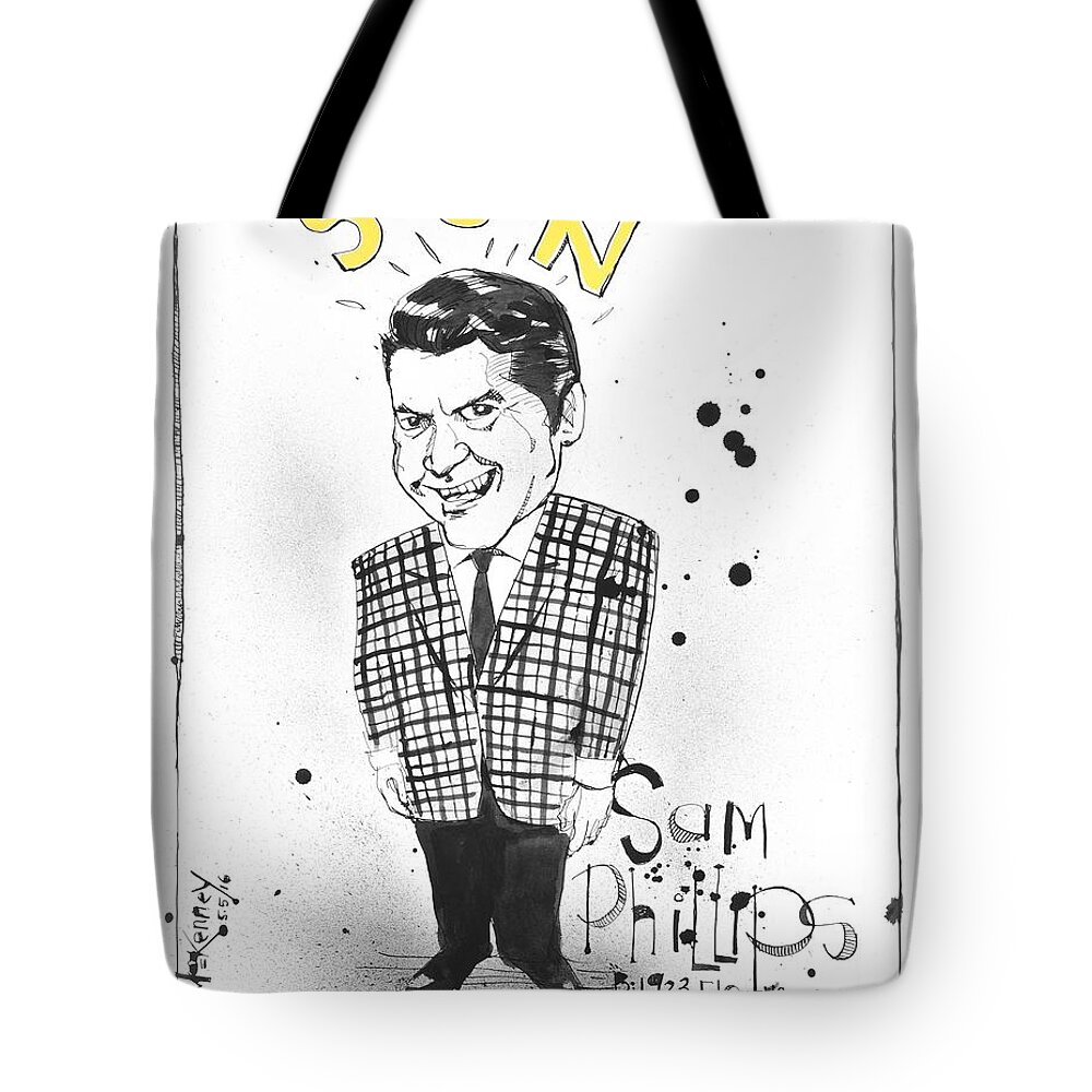  Tote Bag featuring the drawing Sam Phillips by Phil Mckenney