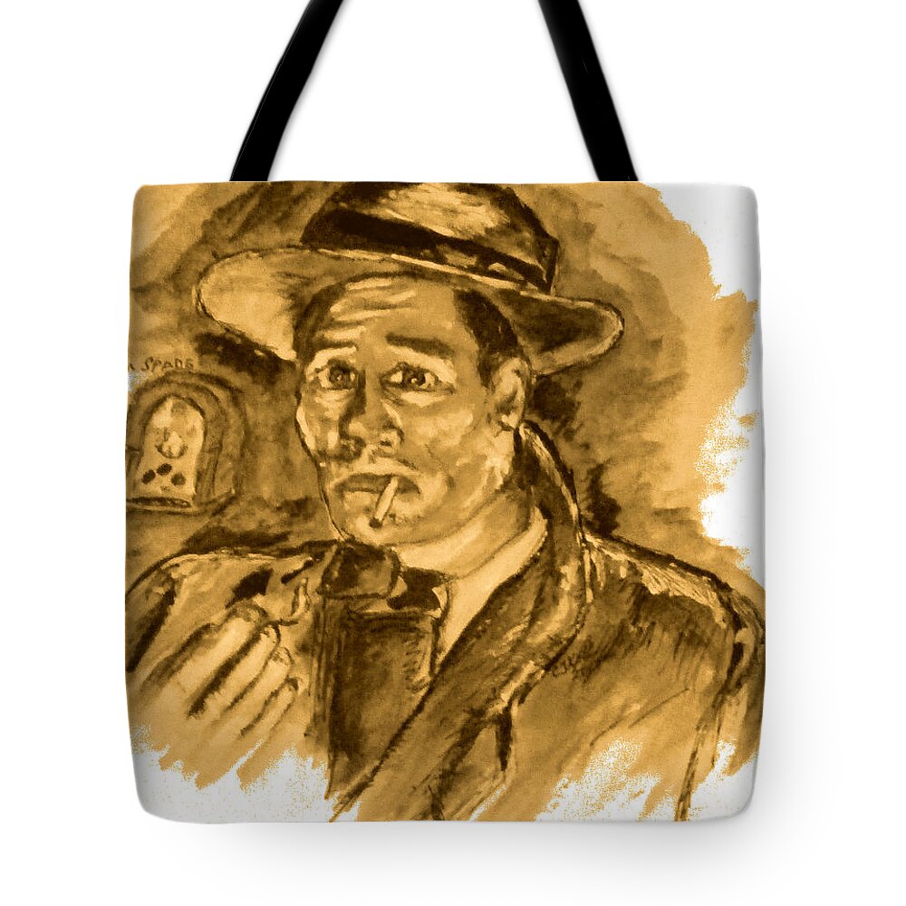 Radio Tote Bag featuring the drawing Sam Spade No1. by Clyde J Kell