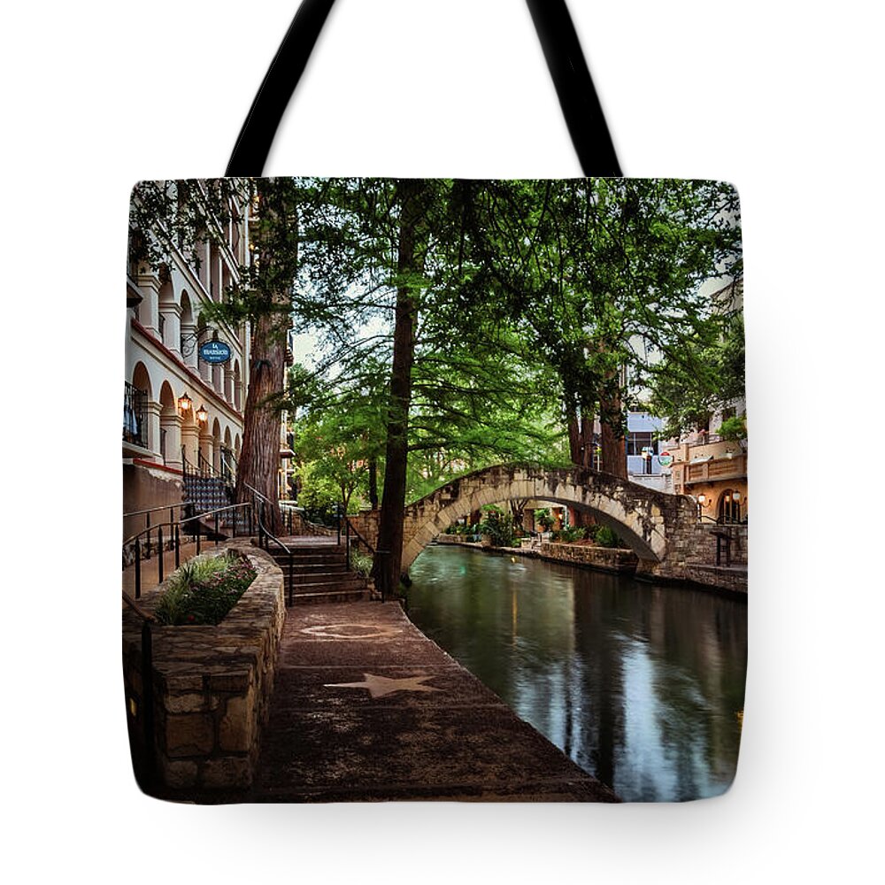 Riverwalk Tote Bag featuring the photograph San Antonio Riverwalk Early Morning I by Steven Sparks