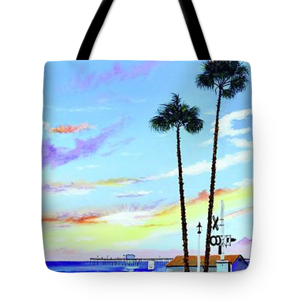 Rail Road Tote Bag featuring the painting San Clemente RR Crossing by Mary Scott