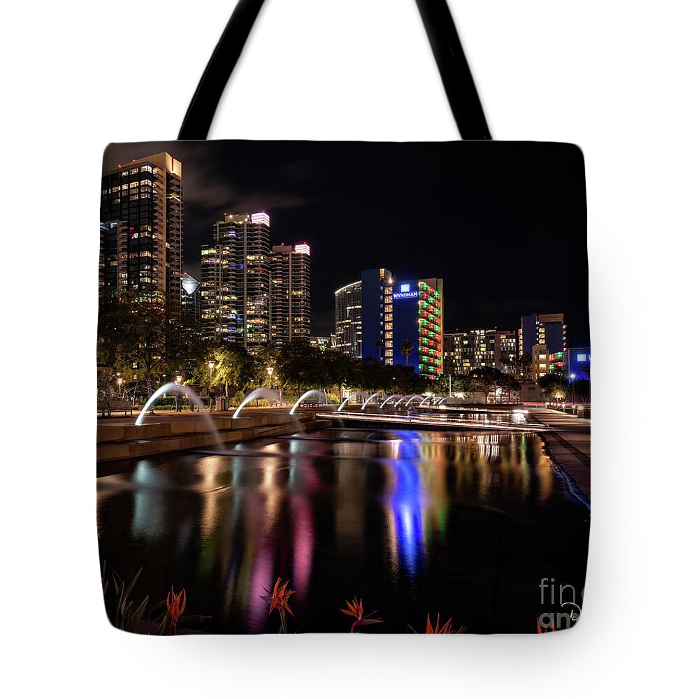 California Tote Bag featuring the photograph San Diego's Waterfront Park at Night by David Levin