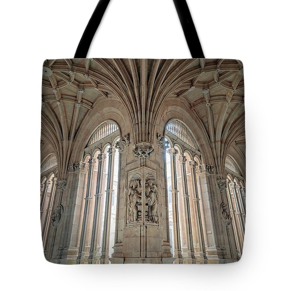 Salamanca Tote Bag featuring the photograph San Estaban Cloister Salamanca Spain by Joan Carroll