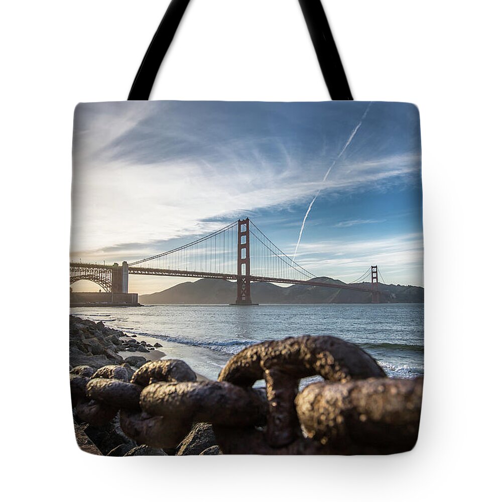 Bridge Over Tote Bag featuring the photograph San Francisco 03 by Aloke Design