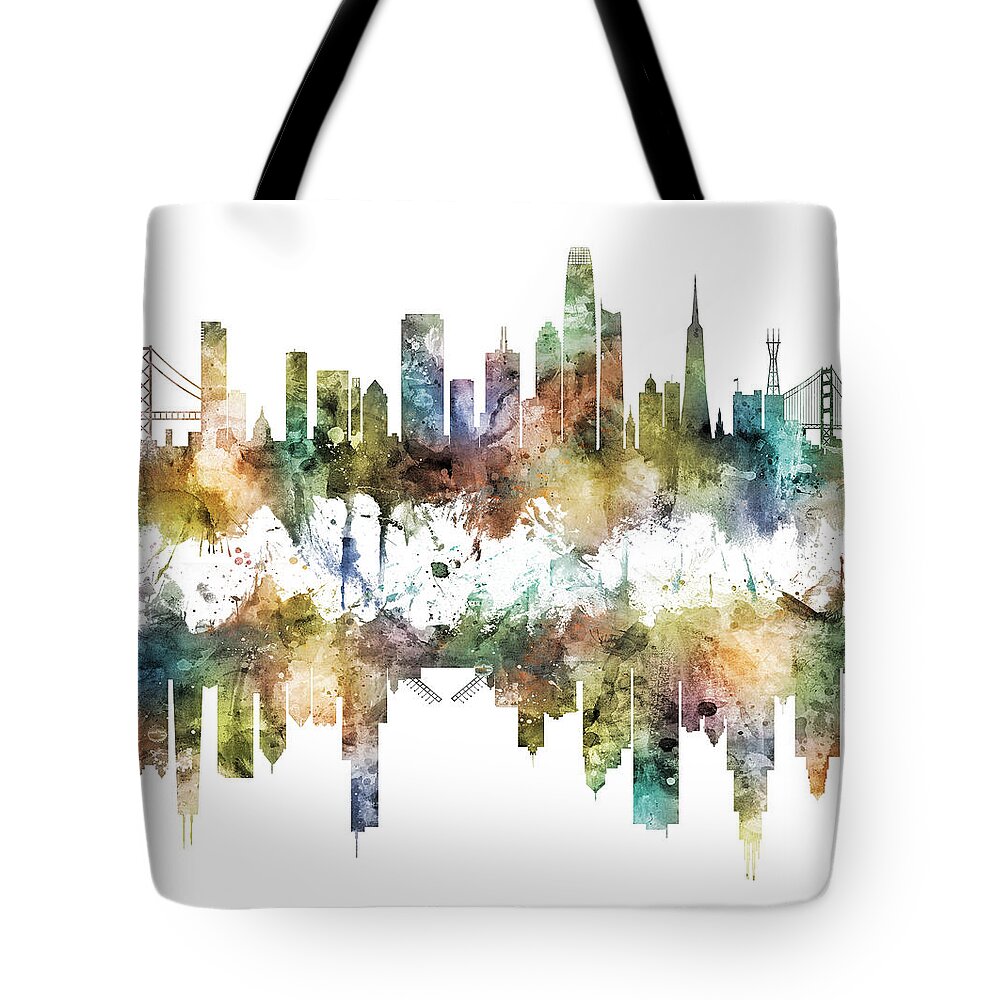 San Francisco Tote Bag featuring the digital art San Francisco and Chicago Skylines by Michael Tompsett