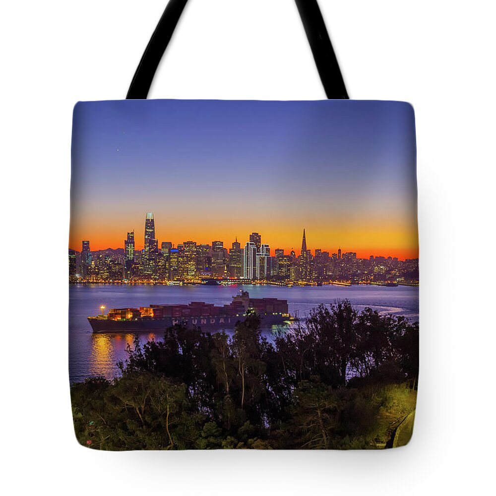 Bay Area Tote Bag featuring the photograph San Francisco Bay Barge by Scott McGuire