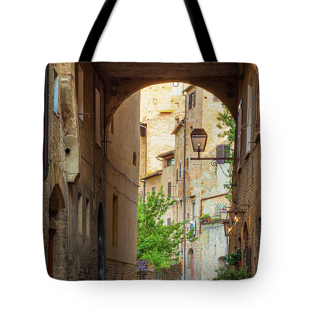 Europe Tote Bag featuring the photograph San Gimignano Archway by Inge Johnsson