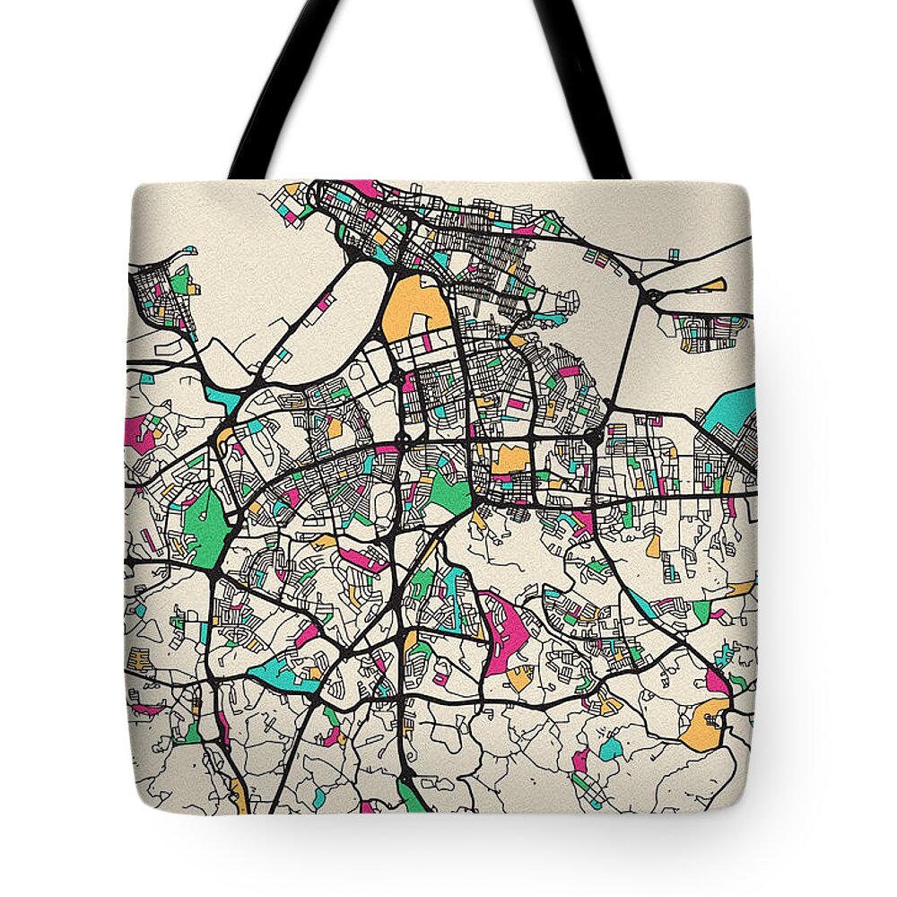Puerto Rico Colorful Map Tote Bags
