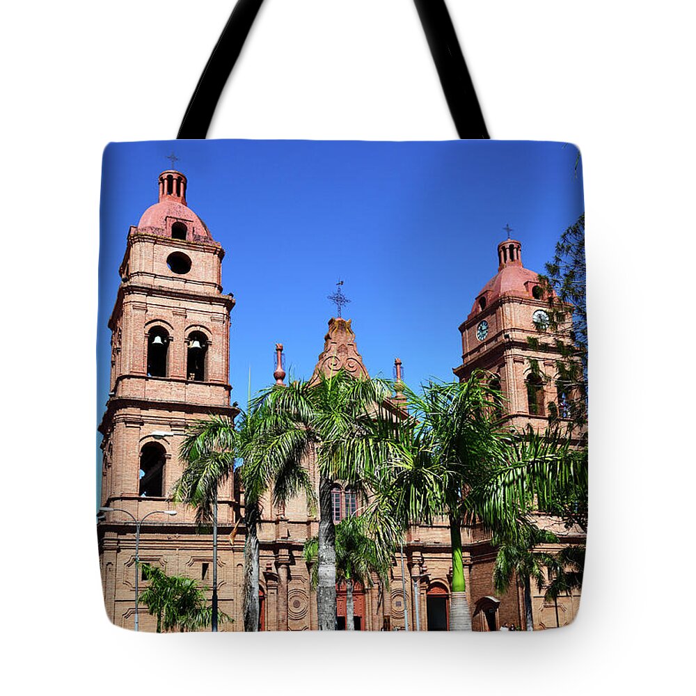 Santa Cruz Tote Bag featuring the photograph San Lorenzo cathedral Santa Cruz Bolivia by James Brunker