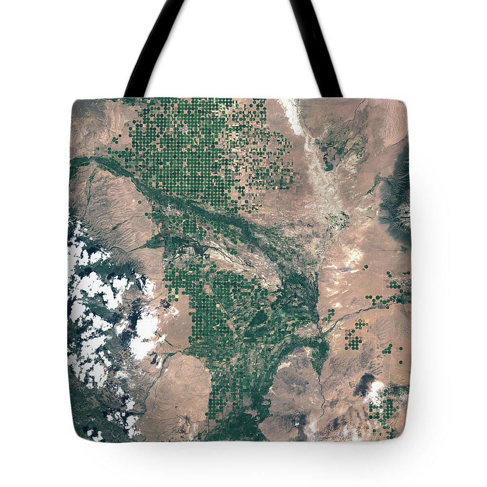 Satellite Image Tote Bag featuring the digital art San Luis Valley, Colorado by Christian Pauschert