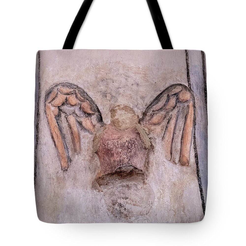 Angel Tote Bag featuring the photograph San Xavier del Bac Mission Angel by Mary Lee Dereske