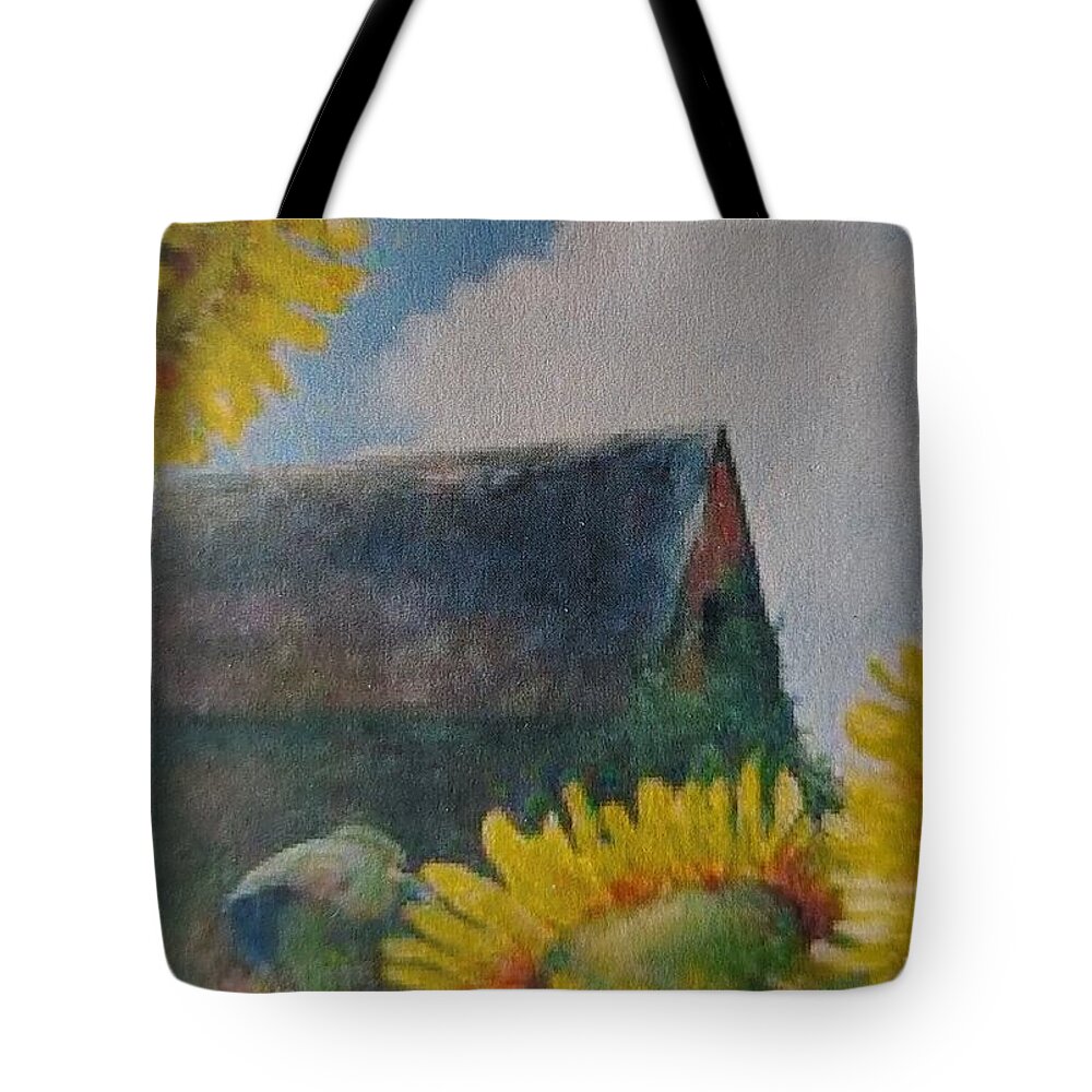 Sunflowers Tote Bag featuring the painting Sand Mountain Sunflowers by ML McCormick