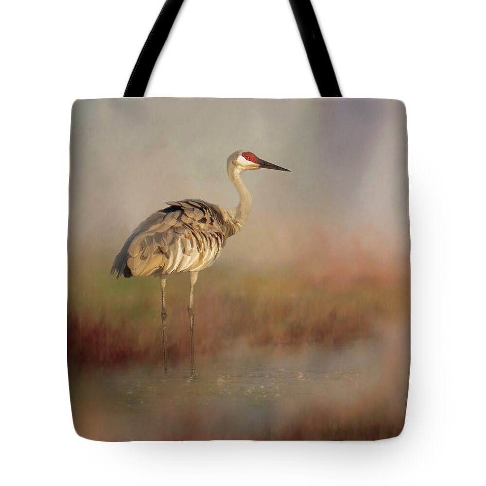 Sandhill Crane Tote Bag featuring the photograph Sandhill Crane - Painterly Vertical by Patti Deters
