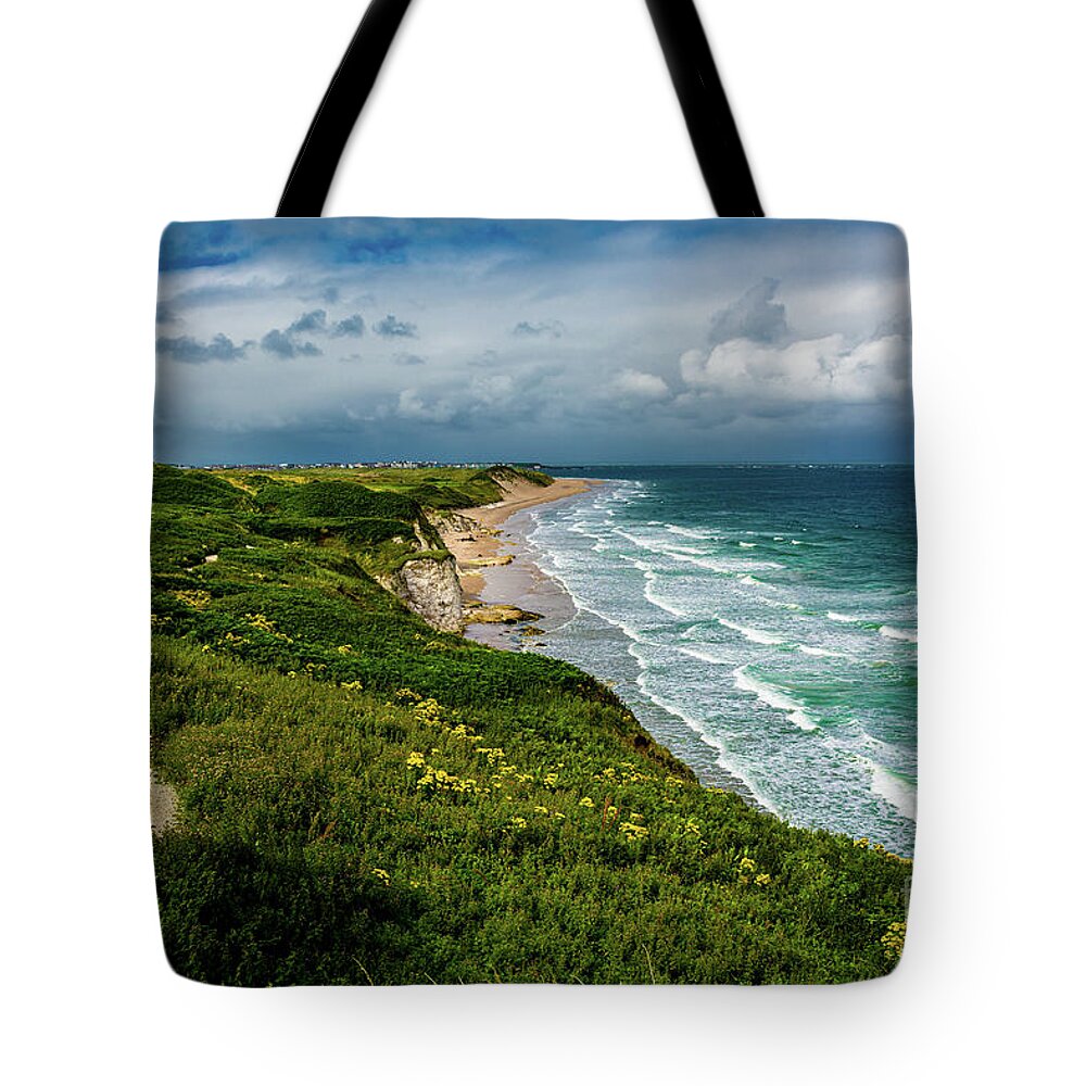 Ireland Tote Bag featuring the photograph Sandy Beach and Coastal Landscape in Northern Ireland by Andreas Berthold