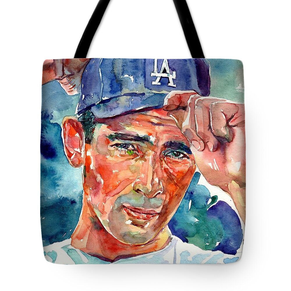 Sandy Tote Bag featuring the painting Sandy Koufax Portrait by Suzann Sines