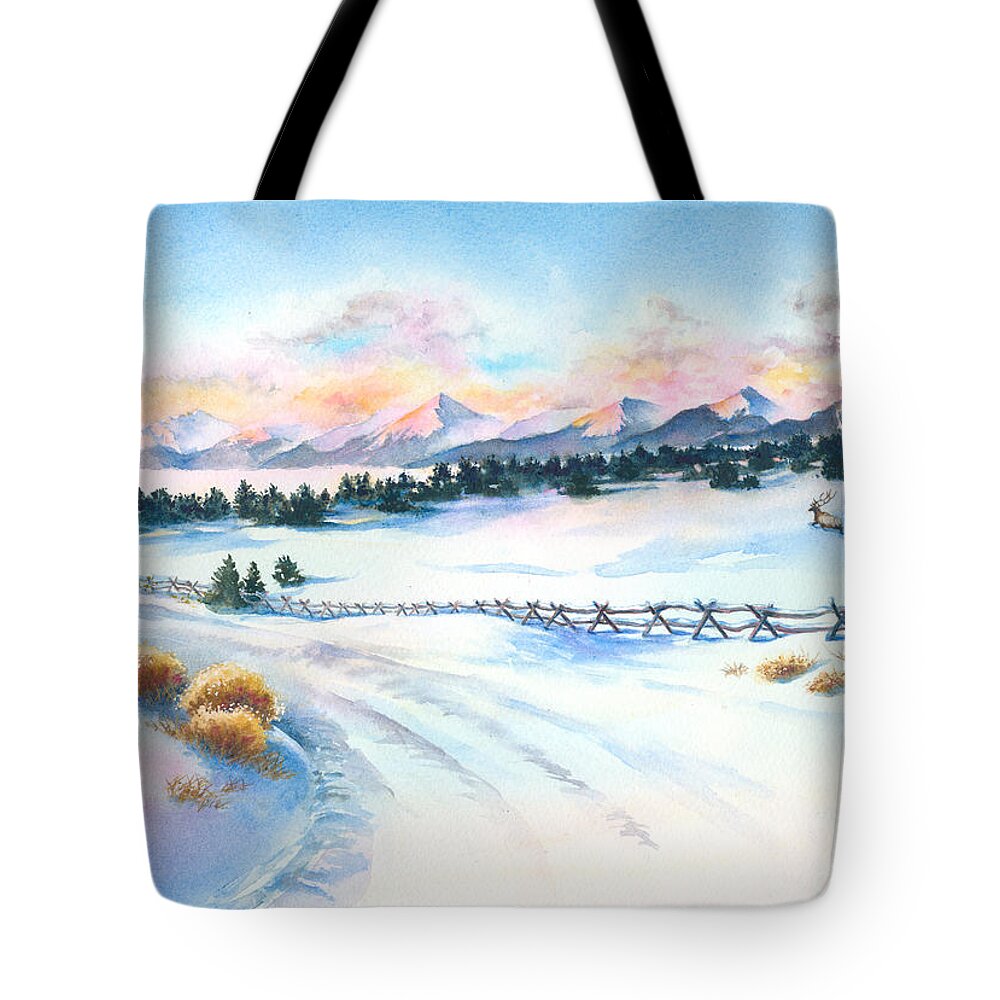 This Was My View Early One Cold Tote Bag featuring the painting Sangres Sunrise by Jill Westbrook