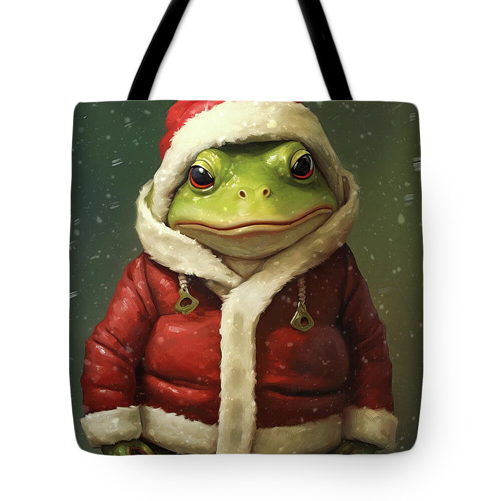 Christmas Frogs Tote Bag featuring the painting Santa Bullfrog by Tina LeCour