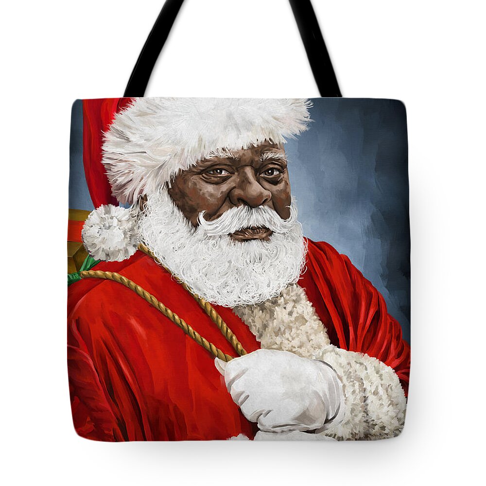 African-american Santa Claus Tote Bag featuring the mixed media Santa Claus - 2021 by Shawn Conn